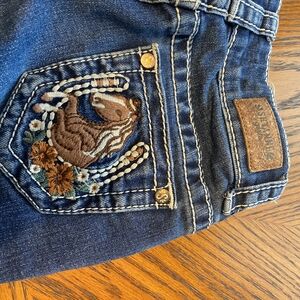 Embroidered Blue Jeans with Horse Design